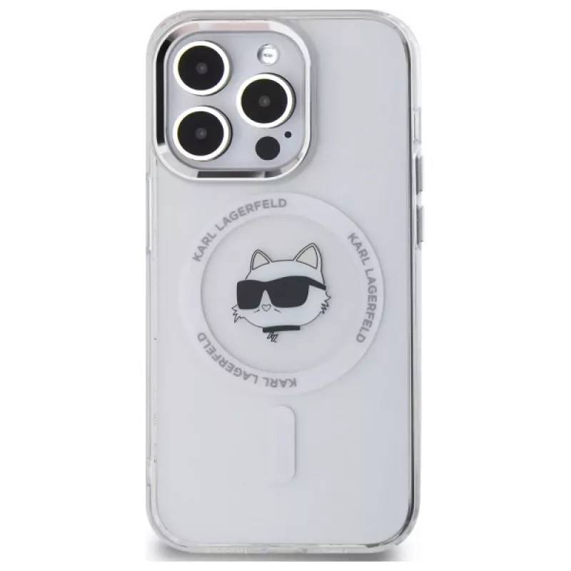 Karl Lagerfeld KLHMP14LHLSCHH iPhone 14 Pro 6.1 capa rígida IML Metal Choupette Head MagSafe branco