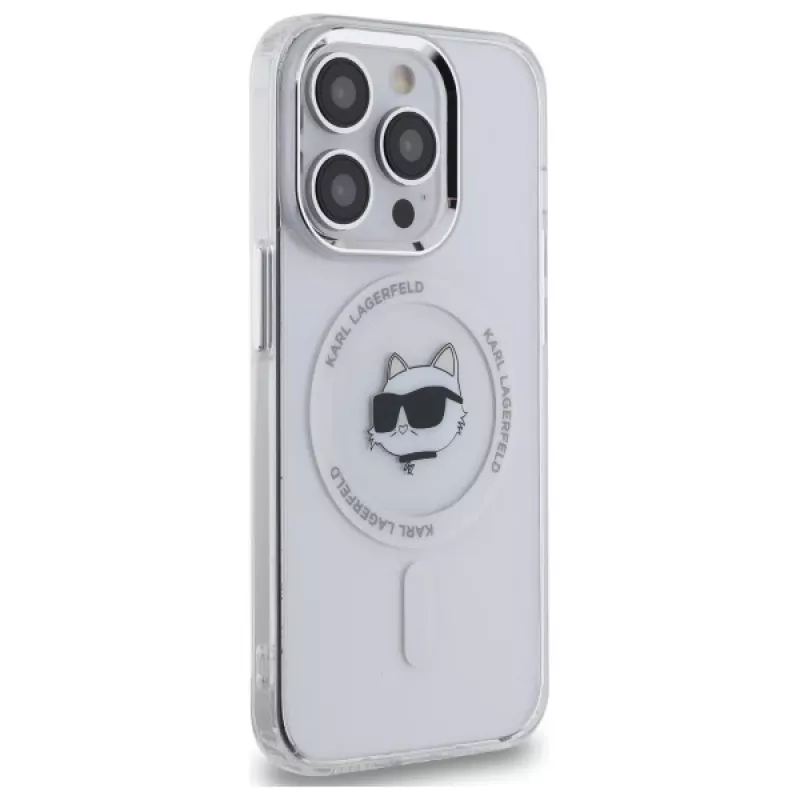 Karl Lagerfeld KLHMP14LHLSCHH iPhone 14 Pro 6.1 capa rígida IML Metal Choupette Head MagSafe branco