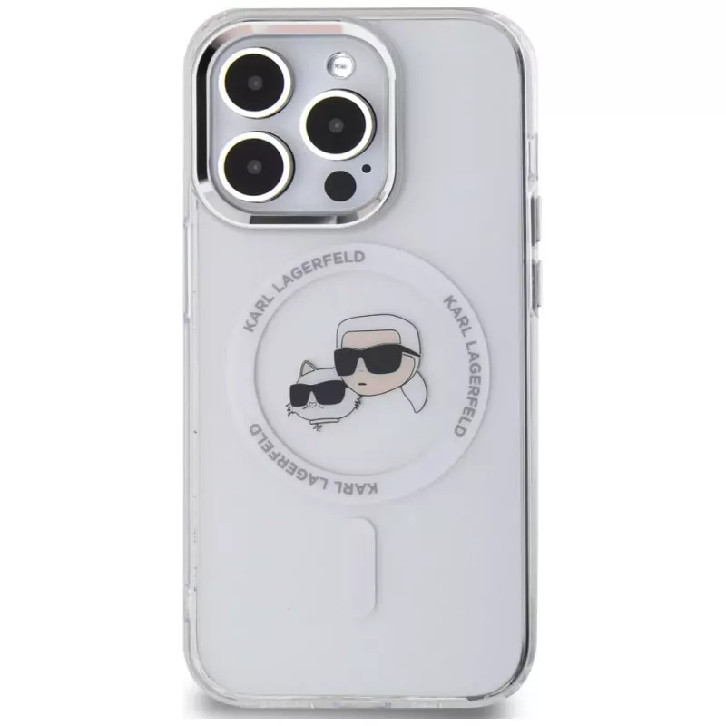 Karl Lagerfeld KLHMP14LHLSKCH Capa rígida IML Metal Karl & Choupette Head MagSafe para iPhone 14 Pro 6,1 inch branca