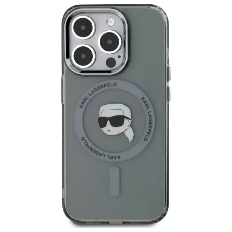 Karl Lagerfeld KLHMP15XHLSKIK Capa rígida IML Metal Karl Head MagSafe para iPhone 15 Pro Max 6,7