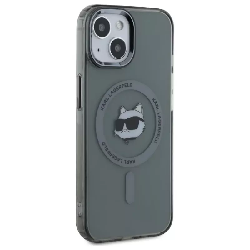 Karl Lagerfeld KLHMP15SHLSCHK Capa rígida IML Metal Choupette Head MagSafe para iPhone 15 6,1