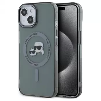 Karl Lagerfeld KLHMP15SHLSKCK Capa rígida IML Metal Karl & Choupette Head MagSafe para Apple iPhone 15 6,1 inch preta