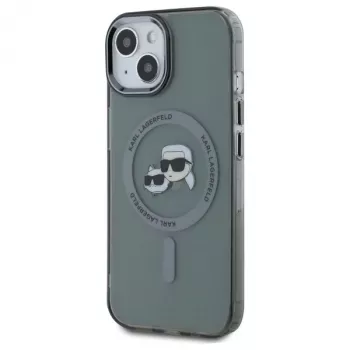 Karl Lagerfeld KLHMP15SHLSKCK Capa rígida IML Metal Karl & Choupette Head MagSafe para Apple iPhone 15 6,1 inch preta