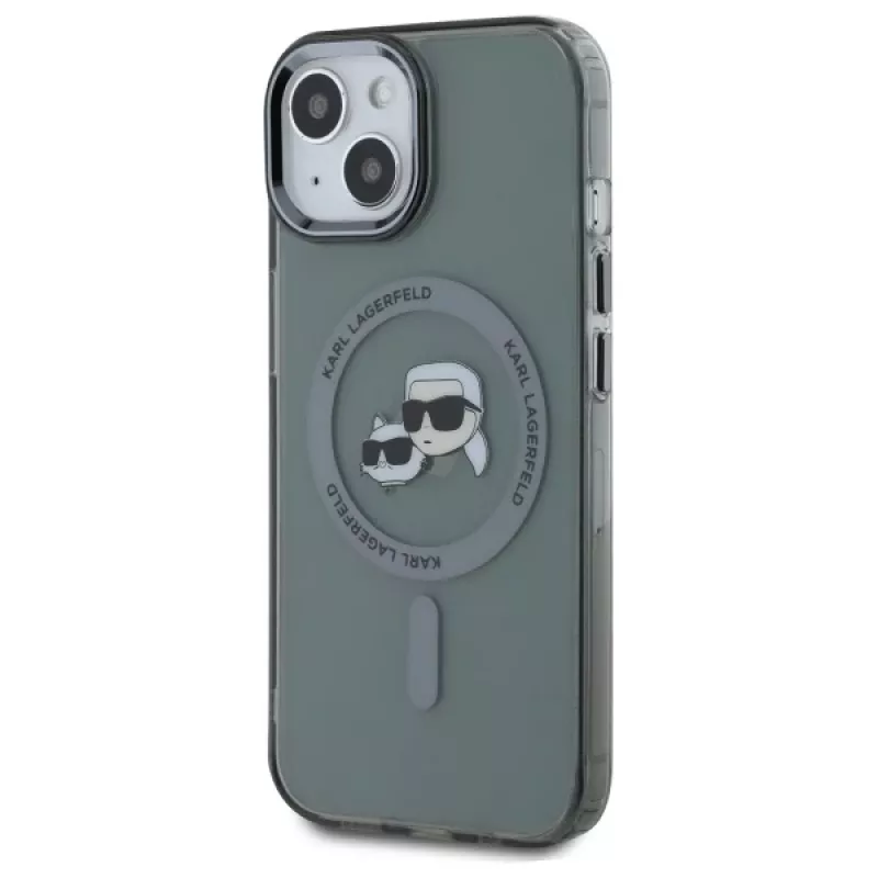 Karl Lagerfeld KLHMP15SHLSKCK Capa rígida IML Metal Karl & Choupette Head MagSafe para Apple iPhone 15 6,1