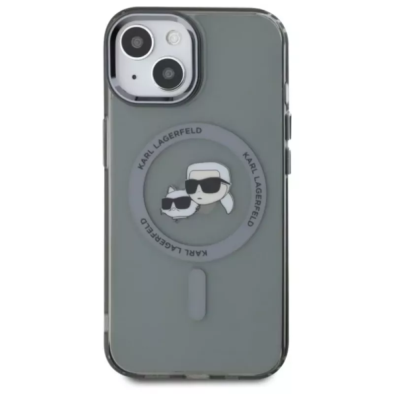 Karl Lagerfeld KLHMP15SHLSKCK Capa rígida IML Metal Karl & Choupette Head MagSafe para Apple iPhone 15 6,1