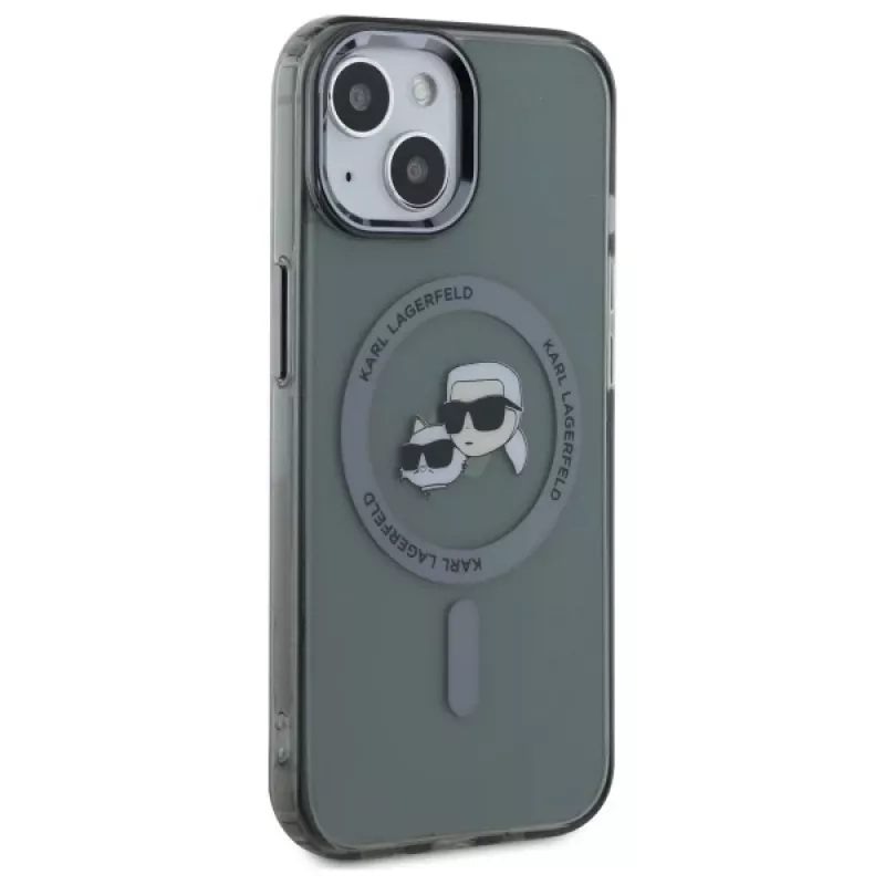 Karl Lagerfeld KLHMP15SHLSKCK Capa rígida IML Metal Karl & Choupette Head MagSafe para Apple iPhone 15 6,1