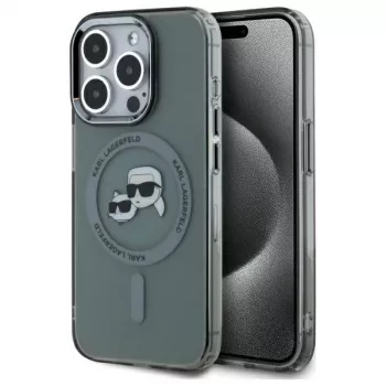 Karl Lagerfeld KLHMP15XHLSKCK Capa rígida IML Metal Karl & Choupette Head MagSafe para iPhone 15 Pro Max 6,7 inch preta