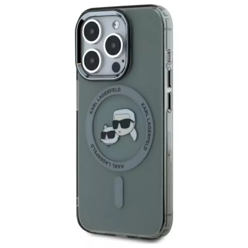 Karl Lagerfeld KLHMP15XHLSKCK Capa rígida IML Metal Karl & Choupette Head MagSafe para iPhone 15 Pro Max 6,7