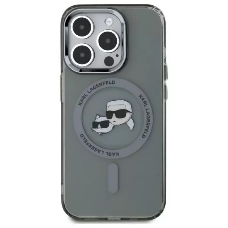 Karl Lagerfeld KLHMP15XHLSKCK Capa rígida IML Metal Karl & Choupette Head MagSafe para iPhone 15 Pro Max 6,7