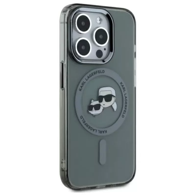 Karl Lagerfeld KLHMP15XHLSKCK Capa rígida IML Metal Karl & Choupette Head MagSafe para iPhone 15 Pro Max 6,7