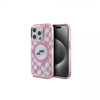 Karl Lagerfeld KLHMP15LHMCKMHP Capa traseira IML Monogram Karl & Choupette Head MagSafe para iPhone 15 Pro 6,1