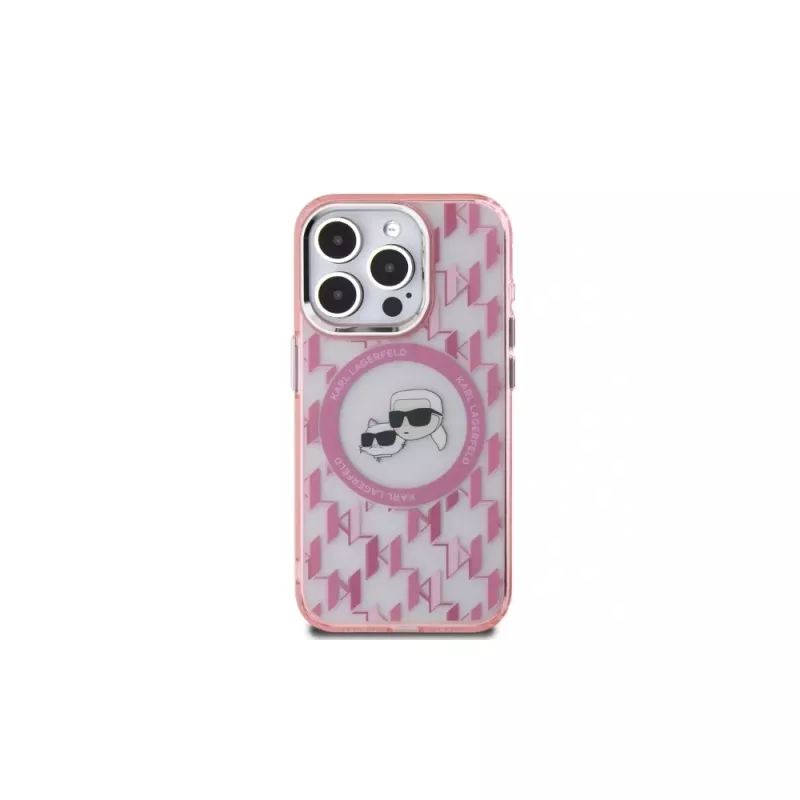 Karl Lagerfeld KLHMP15LHMCKMHP Capa traseira IML Monogram Karl & Choupette Head MagSafe para iPhone 15 Pro 6,1 inch rosa