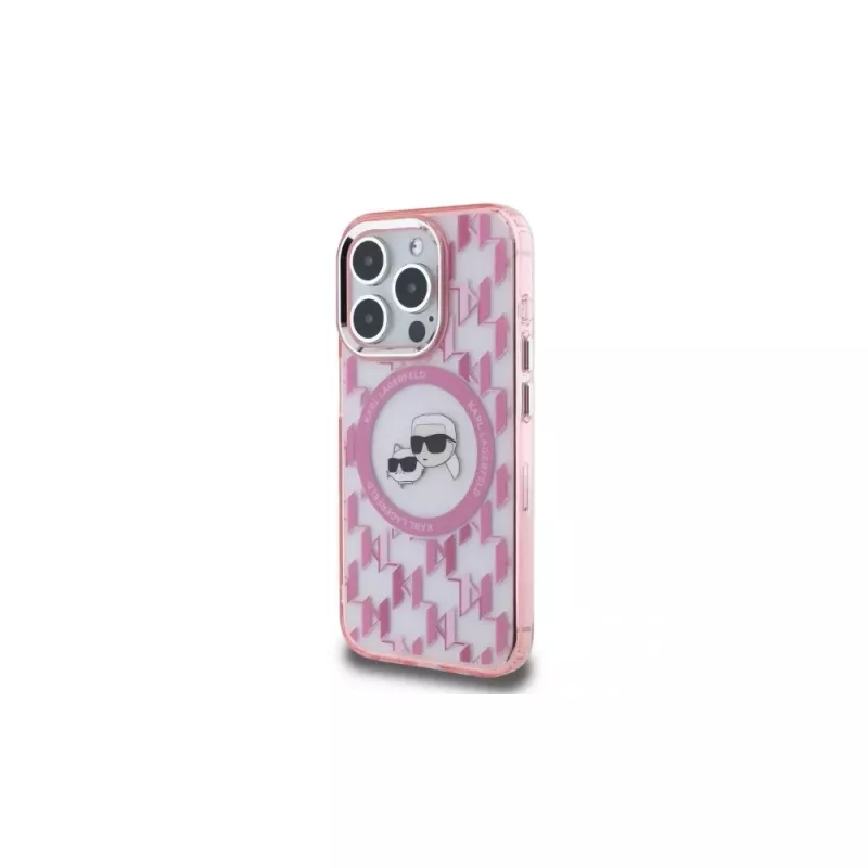 Karl Lagerfeld KLHMP15LHMCKMHP Capa traseira IML Monogram Karl & Choupette Head MagSafe para iPhone 15 Pro 6,1 inch rosa