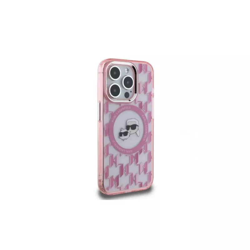 Karl Lagerfeld KLHMP15LHMCKMHP Capa traseira IML Monogram Karl & Choupette Head MagSafe para iPhone 15 Pro 6,1 inch rosa