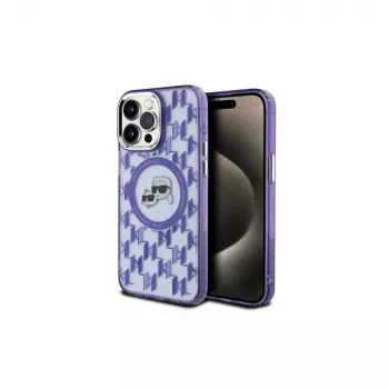 Karl Lagerfeld KLHMP15XHMCKMHU Capa traseira IML Monogram Karl & Choupette Head MagSafe para iPhone 15 Pro Max 6,7