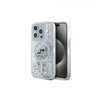 Karl Lagerfeld KLHMP15LLGKCSGH Capa rígida Liquid Glitter Karl & Choupette Head MagSafe transparente para iPhone 15 Pro 6,1 inch