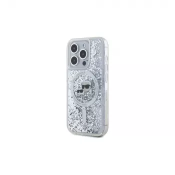 Karl Lagerfeld KLHMP15LLGKCSGH Capa rígida Liquid Glitter Karl & Choupette Head MagSafe transparente para iPhone 15 Pro 6,1 inch