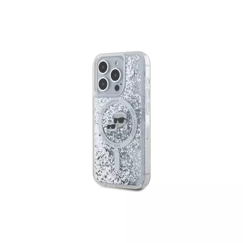 Karl Lagerfeld KLHMP15LLGKCSGH Capa rígida Liquid Glitter Karl & Choupette Head MagSafe transparente para iPhone 15 Pro 6,1 inch