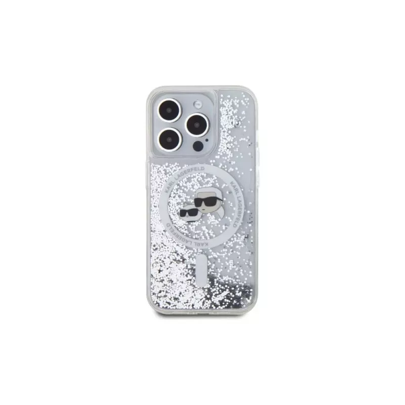 Karl Lagerfeld KLHMP15LLGKCSGH Capa rígida Liquid Glitter Karl & Choupette Head MagSafe transparente para iPhone 15 Pro 6,1 inch