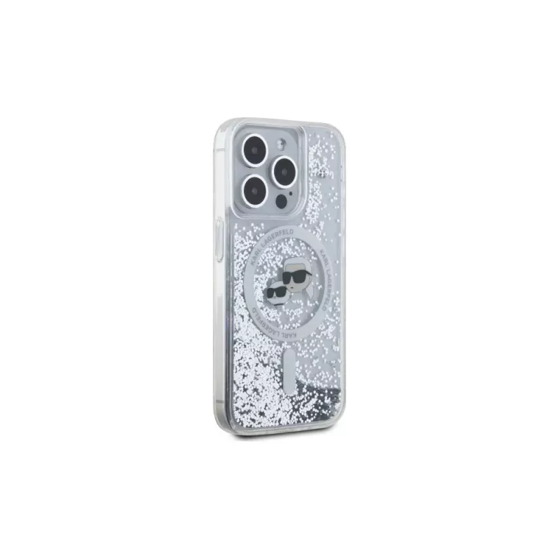 Karl Lagerfeld KLHMP15LLGKCSGH Capa rígida Liquid Glitter Karl & Choupette Head MagSafe transparente para iPhone 15 Pro 6,1 inch