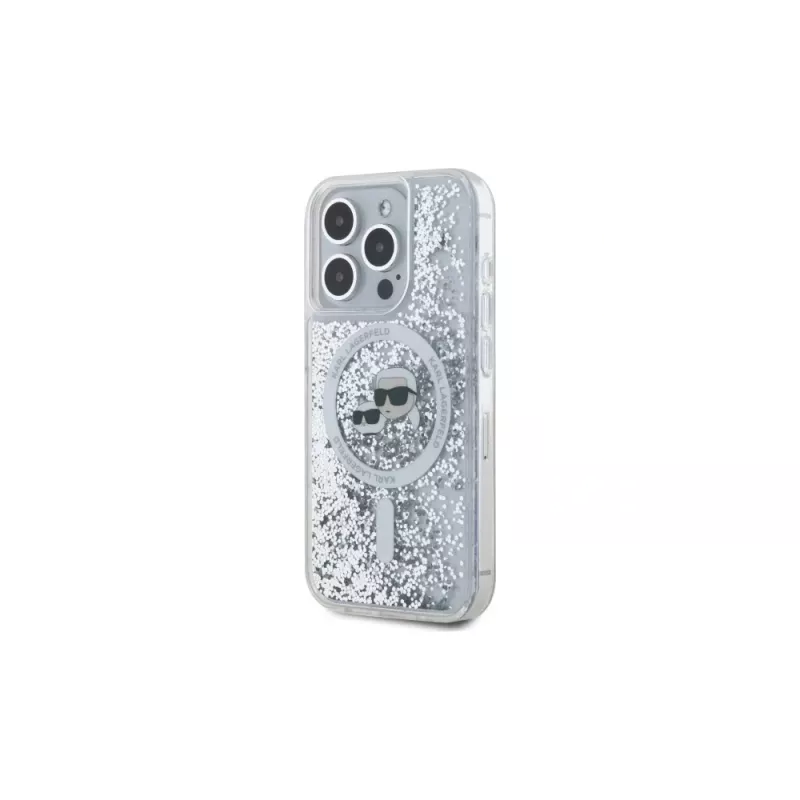 Karl Lagerfeld KLHMP15XLGKCSGH Capa rígida Liquid Glitter Karl & Choupette Head MagSafe transparente para iPhone 15 Pro Max 6,7