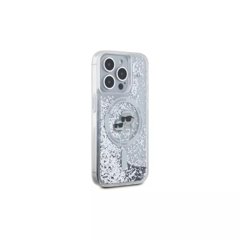 Karl Lagerfeld KLHMP15XLGKCSGH Capa rígida Liquid Glitter Karl & Choupette Head MagSafe transparente para iPhone 15 Pro Max 6,7