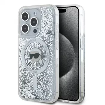 Karl Lagerfeld KLHMP15LLGKISGH Capa rígida Liquid Glitter Karl Head MagSafe transparente para iPhone 15 Pro 6,1