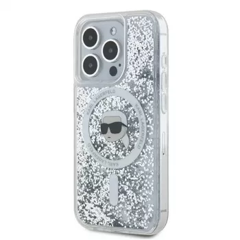 Karl Lagerfeld KLHMP15LLGKISGH Capa rígida Liquid Glitter Karl Head MagSafe transparente para iPhone 15 Pro 6,1