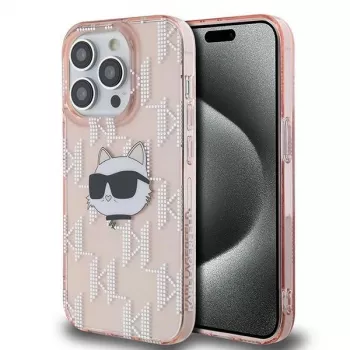 Karl Lagerfeld KLHCP14LHKLPCHP Capa rígida IML Choupette Head & Monogram rosa para Apple iPhone 14 Pro 6,1