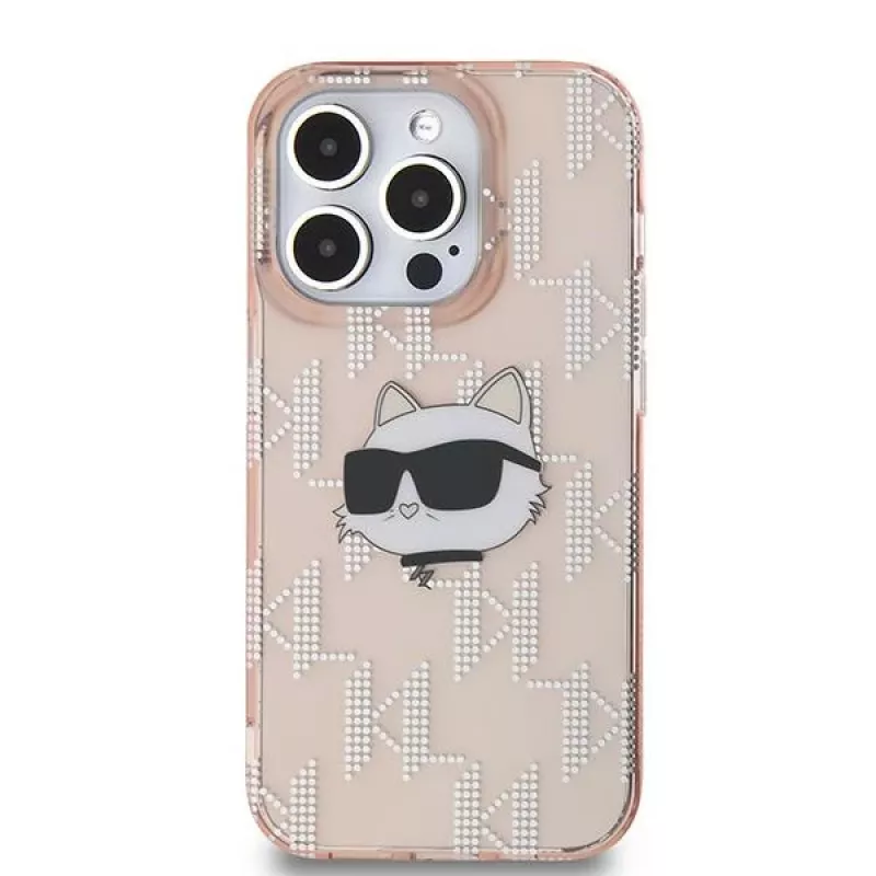 Karl Lagerfeld KLHCP14LHKLPCHP Capa rígida IML Choupette Head & Monogram rosa para Apple iPhone 14 Pro 6,1