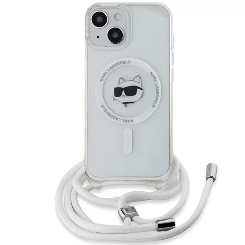 Karl Lagerfeld KLHMP13MHCCHNT Capa rígida IML Choupette Head & Cord MagSafe transparente para iPhone 13 / 14 / 15 6,1