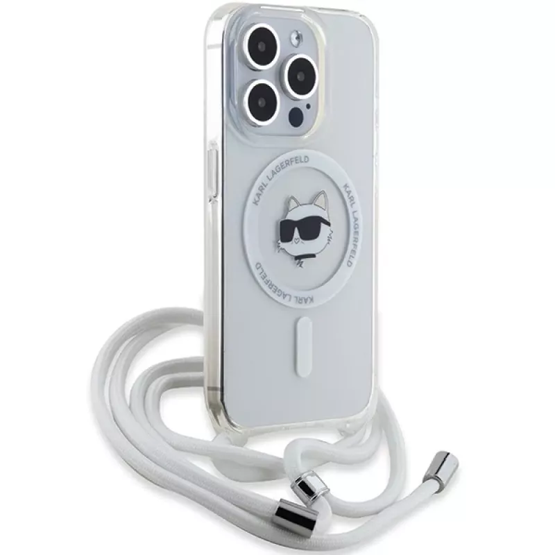 Karl Lagerfeld KF002085 Capa rígida IML Choupette Head & Cord MagSafe transparente para iPhone 14 Pro 6,1