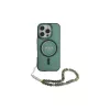 Guess Capa MagSafe IML Glitter com fio de pérolas para iPhone 16 Pro Max (verde)