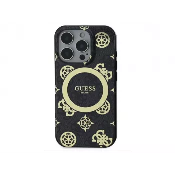 Guess GUHMP16LH4PYEEK Capa rígida IML Peony On 4G Background MagSafe preta para Apple iPhone 16 Pro 6,3