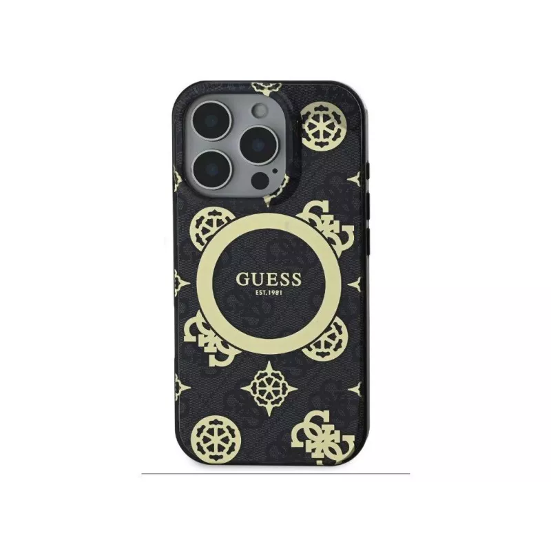 Guess GUHMP16LH4PYEEK Capa rígida IML Peony On 4G Background MagSafe preta para Apple iPhone 16 Pro 6,3