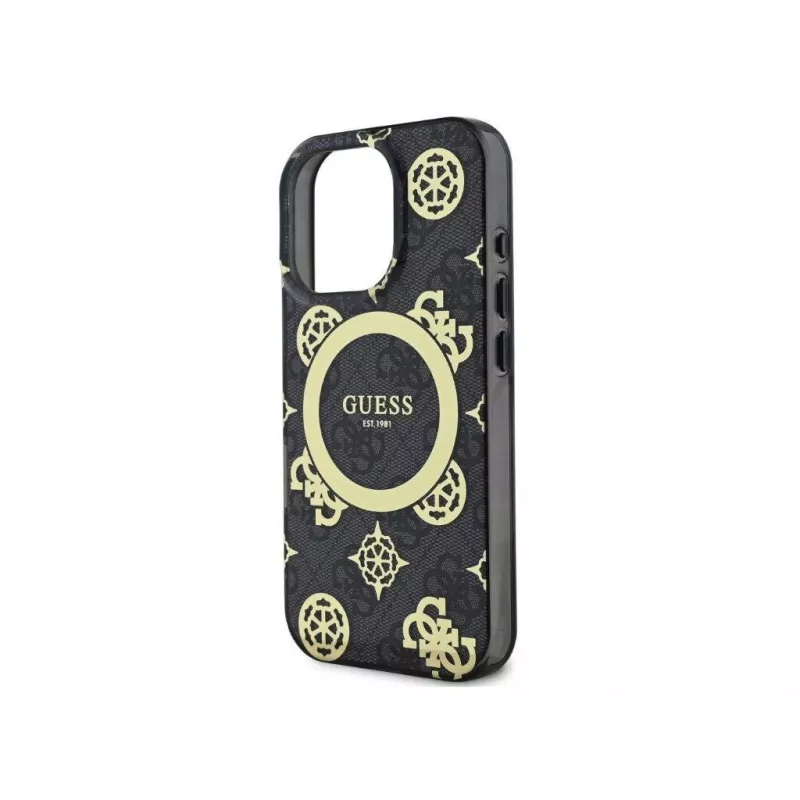 Guess GUHMP16LH4PYEEK Capa rígida IML Peony On 4G Background MagSafe preta para Apple iPhone 16 Pro 6,3