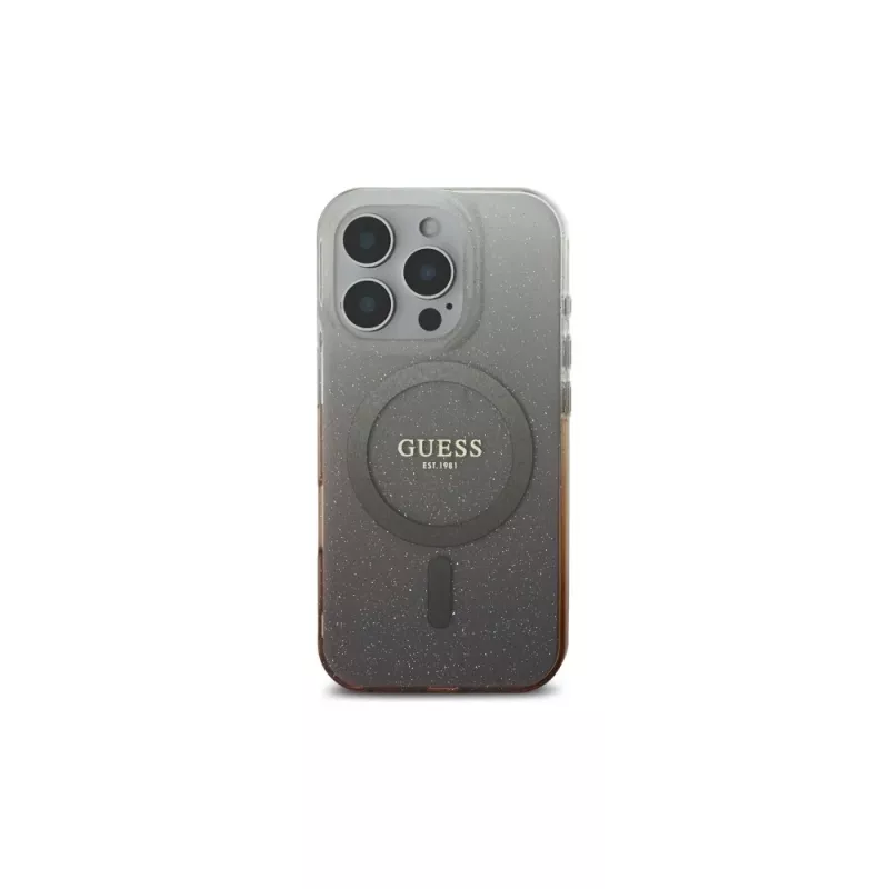 Guess Capa MagSafe IML Glitter Gradient para Apple iPhone 16 Pro (castanha)