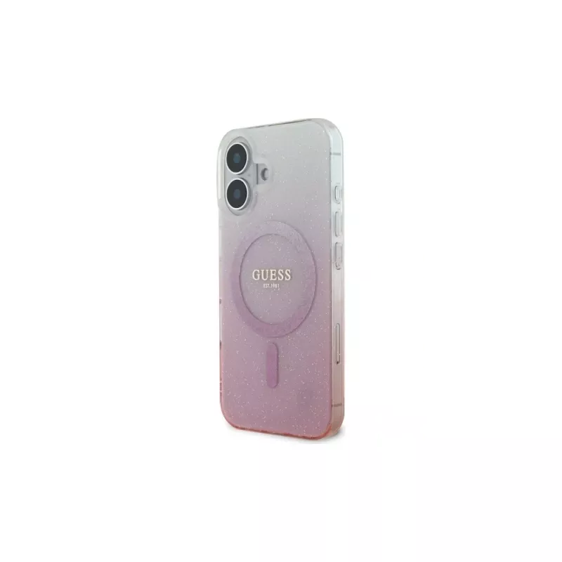 Guess Capa MagSafe IML Glitter Gradient para iPhone 16 (rosa)