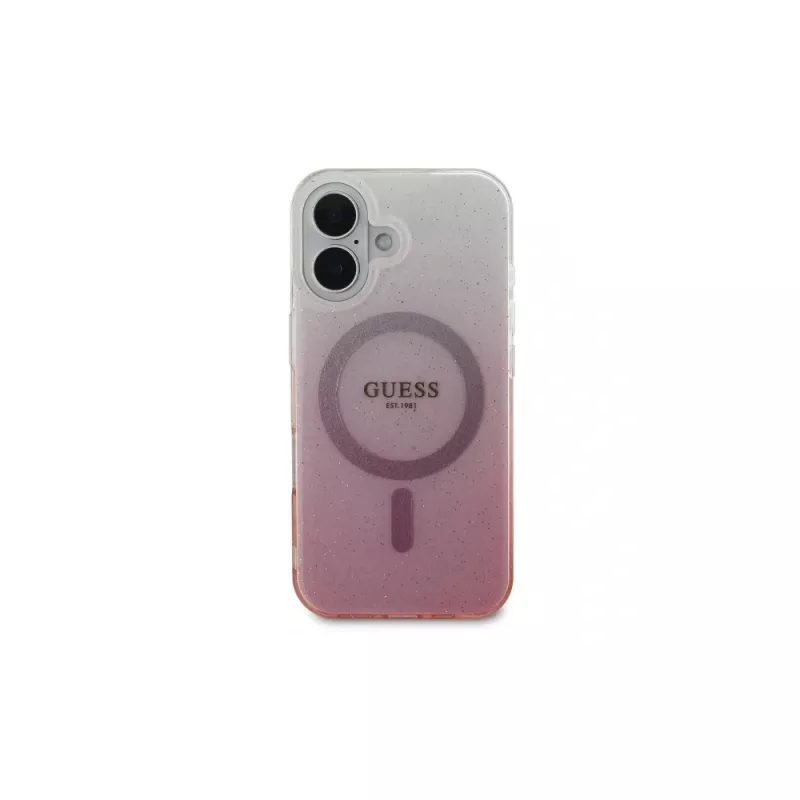 Guess Capa MagSafe IML Glitter Gradient para iPhone 16 (rosa)