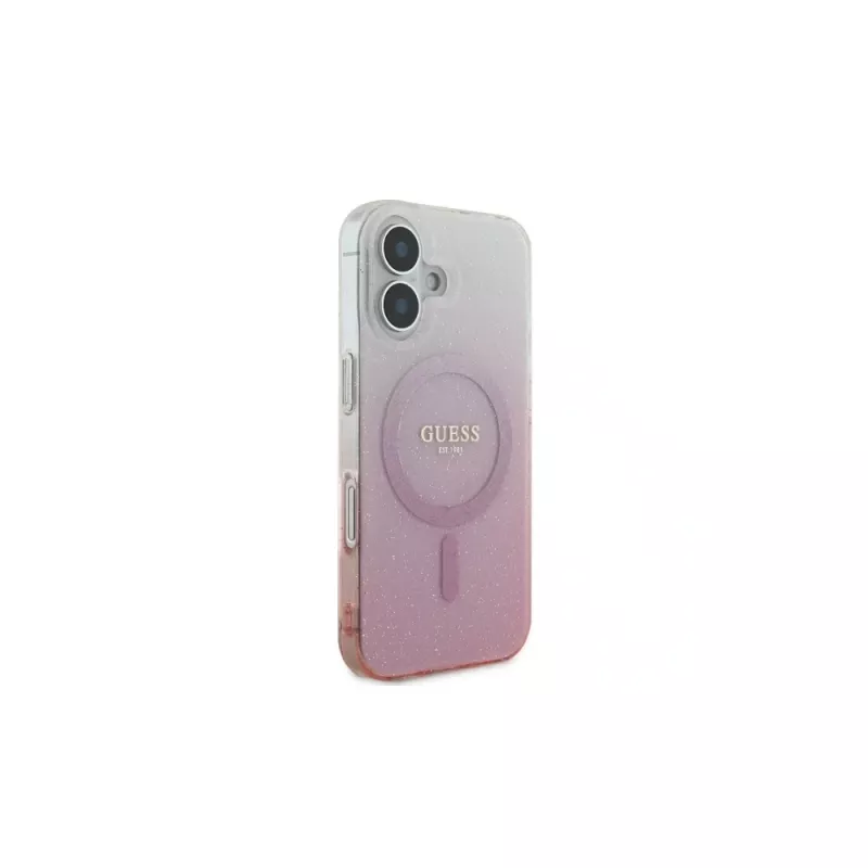 Guess Capa MagSafe IML Glitter Gradient para iPhone 16 (rosa)