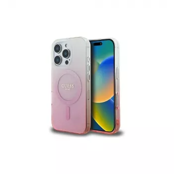 Guess Capa MagSafe IML Glitter Gradient para iPhone 16 Pro (rosa)