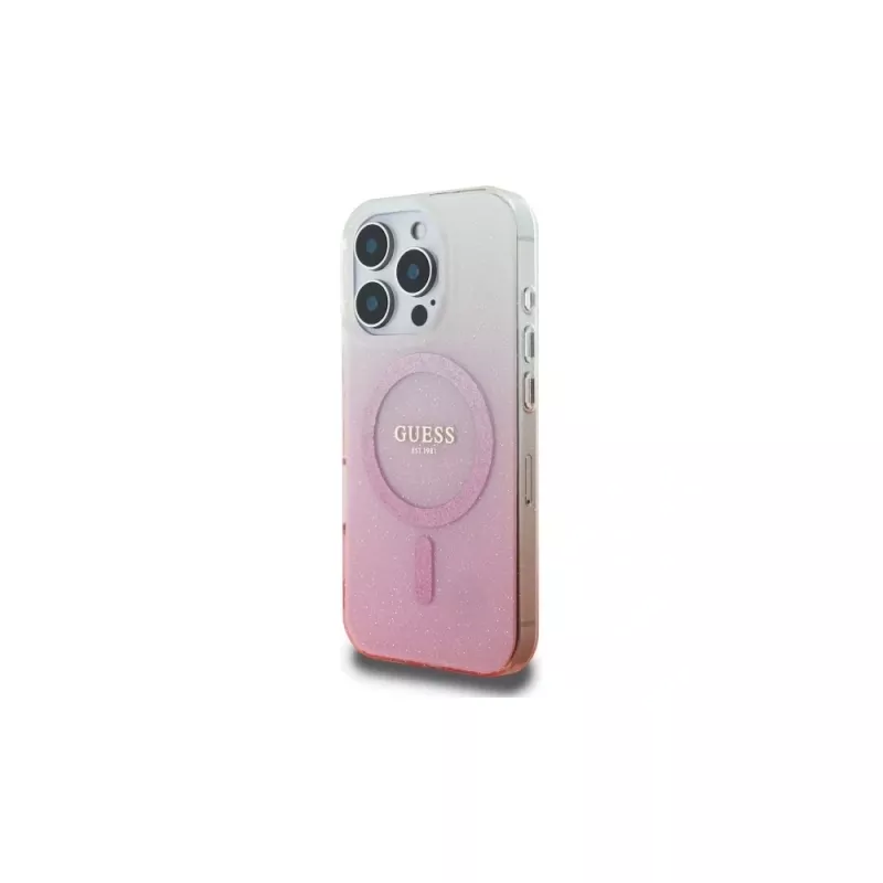 Guess Capa MagSafe IML Glitter Gradient para iPhone 16 Pro (rosa)