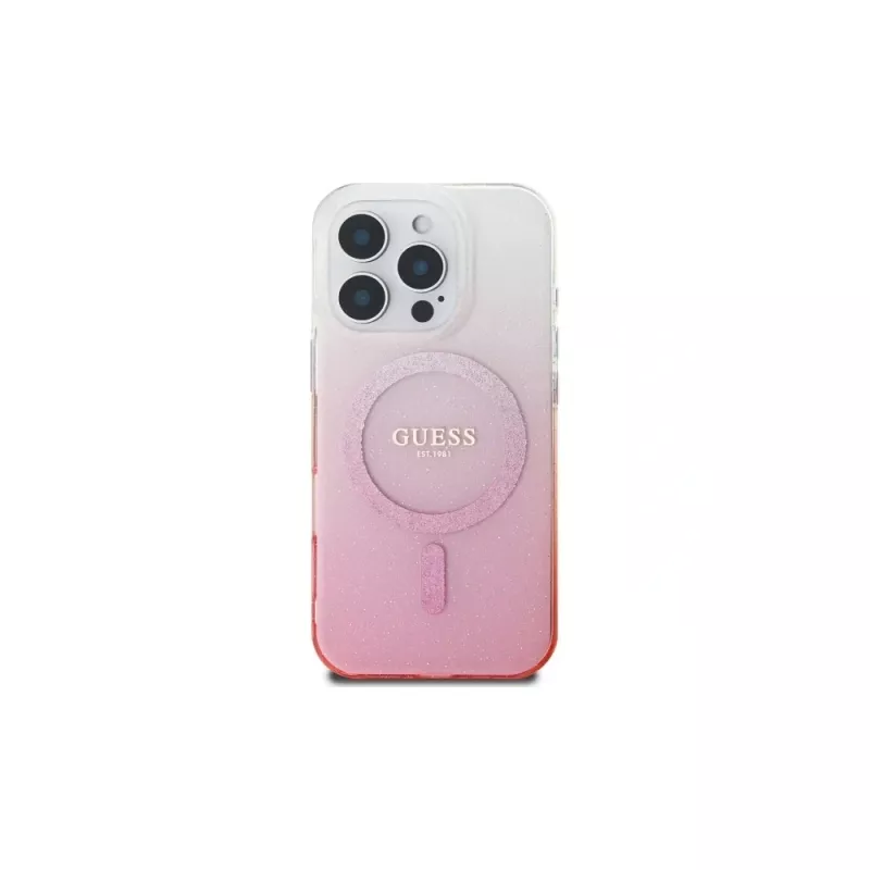 Guess Capa MagSafe IML Glitter Gradient para iPhone 16 Pro (rosa)