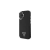 Guess GUHMP16SPGTSPSK Capa rígida para iPhone 16 preta Grained Triangle MagSafe