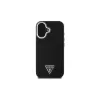 Guess GUHMP16SPGTSPSK Capa rígida para iPhone 16 preta Grained Triangle MagSafe
