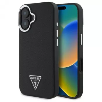 Guess Capa rígida MagSafe Grained Triangle para Apple iPhone 16 Plus - preta