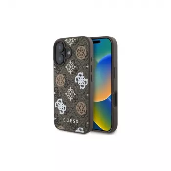 Guess Capa MagSafe Peony em fundo 4G para iPhone 16 (castanha)