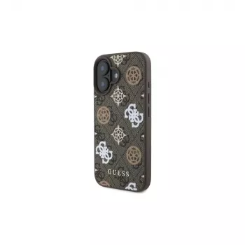 Guess Capa MagSafe Peony em fundo 4G para iPhone 16 (castanha)