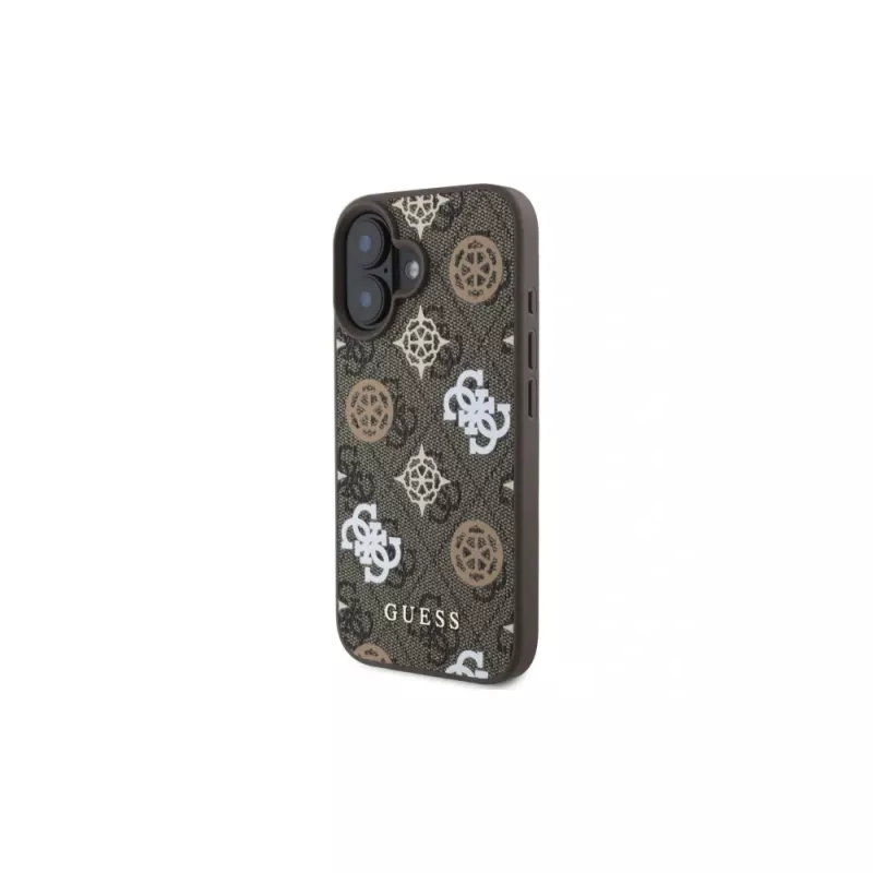 Guess Capa MagSafe Peony em fundo 4G para iPhone 16 (castanha)