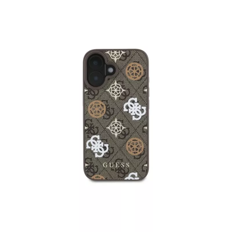 Guess Capa MagSafe Peony em fundo 4G para iPhone 16 (castanha)